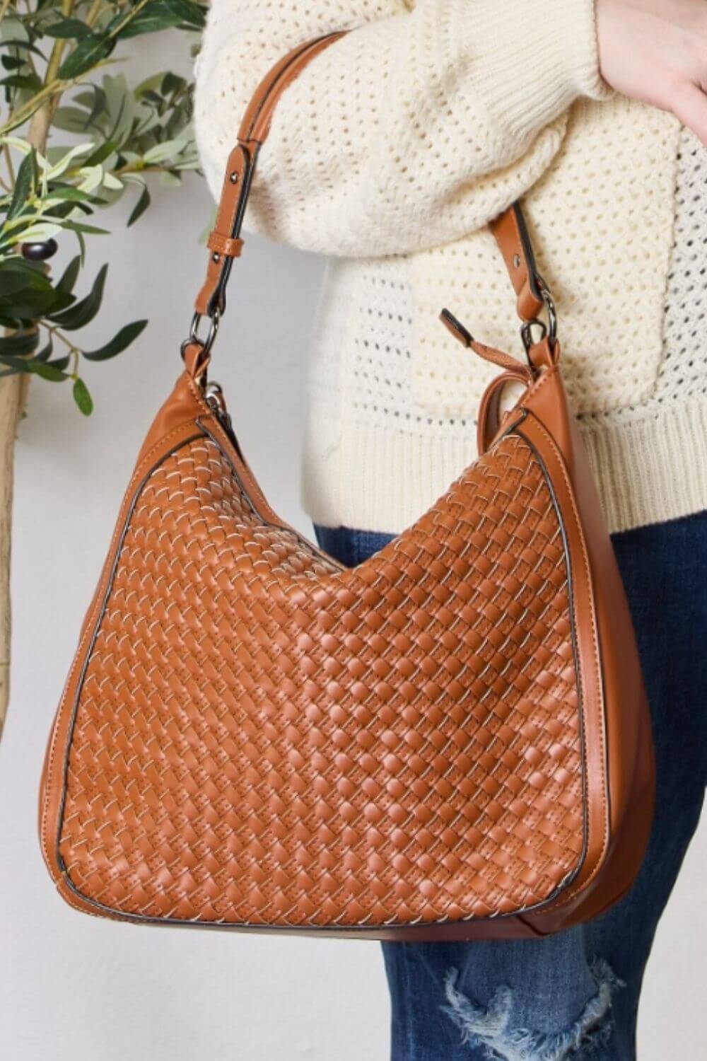 SHOMICO Weaved Vegan Leather Handbag at Bella Road