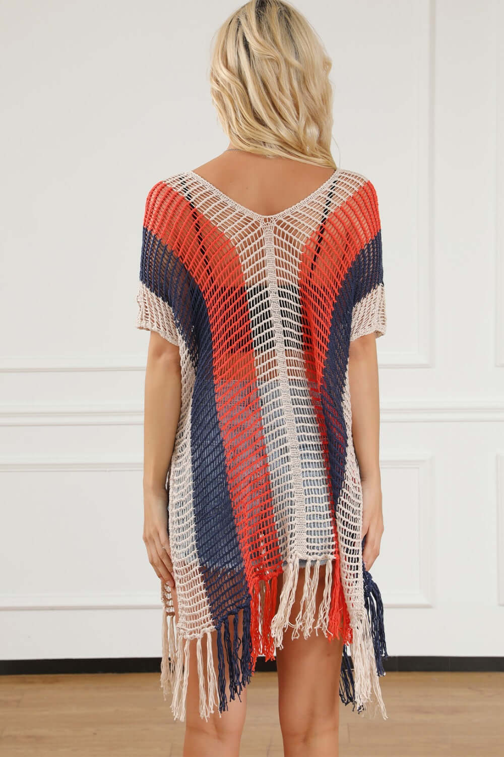 BELLA ROAD Tassel Color Block V-Neck Cover Up at Bella Road