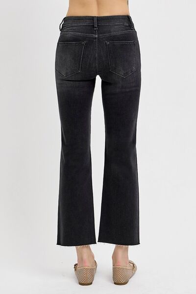 Back view of RISEN Tummy Control Mid Rise Crop Straight Jeans, showcasing the cropped length and stylish fit.