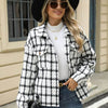 Bella Road Plaid Collared Neck Long Sleeve Jacket - White