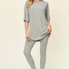 Round Neck Dropped Shoulder T-Shirt and Leggings Set | Full Size - Light Gray