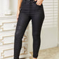 High Rise Black Coated Ankle Skinny Jeans with Exposed Button Closure