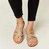 Rhinestone Crisscross Flat Sandals - GOLD