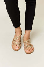 FOREVER LINK Rhinestone Crisscross Flat Sandals at Bella Road