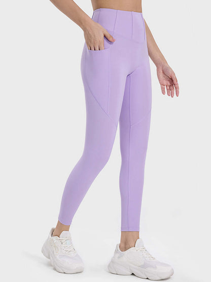 Millennia Pocketed High Waist Active Leggings in lavender, featuring side pockets and a stylish fit for workouts.