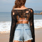 BELLA ROAD Distressed Boat Neck Long Sleeve Cover Up at Bella Road