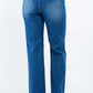 Back view of High Waist Distressed Wide Leg Jeans showcasing button waist closure and retro-styled wide leg silhouette.