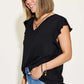 Bamboo Notched Ruffled Short Sleeve T-Shirt