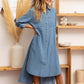 SEW IN LOVE High-Low Button Up Roll-Tab Sleeve Denim Dress at Bella Road