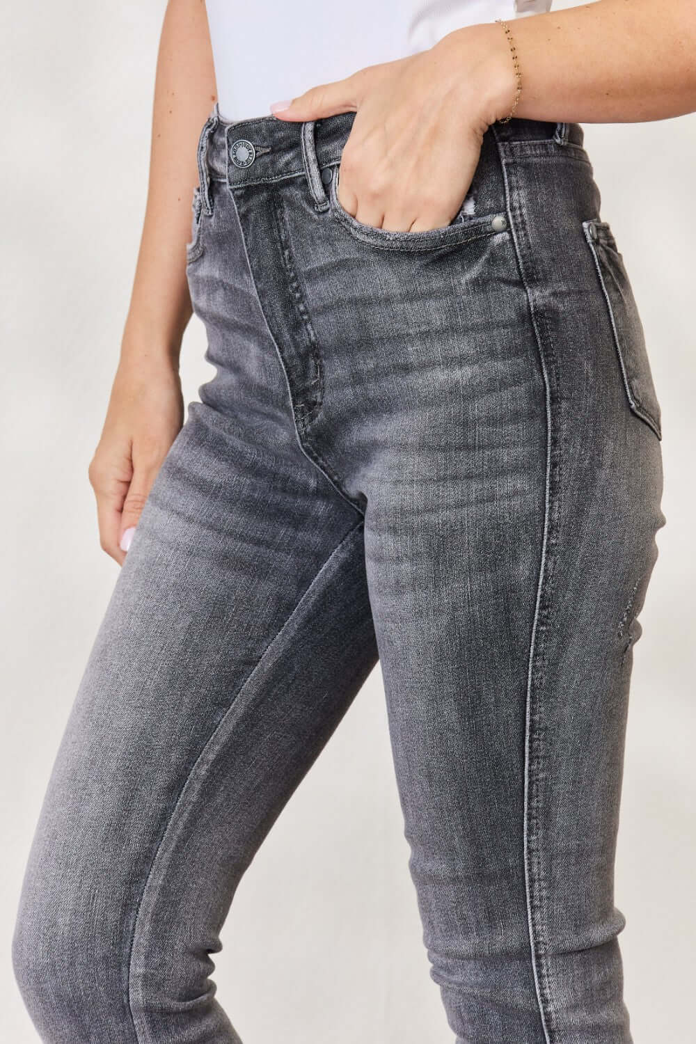 High Waist Tummy Control Release Hem Skinny Jeans by Judy Blue Jeans, Premium Stretch Denim, Classic to Chic Design