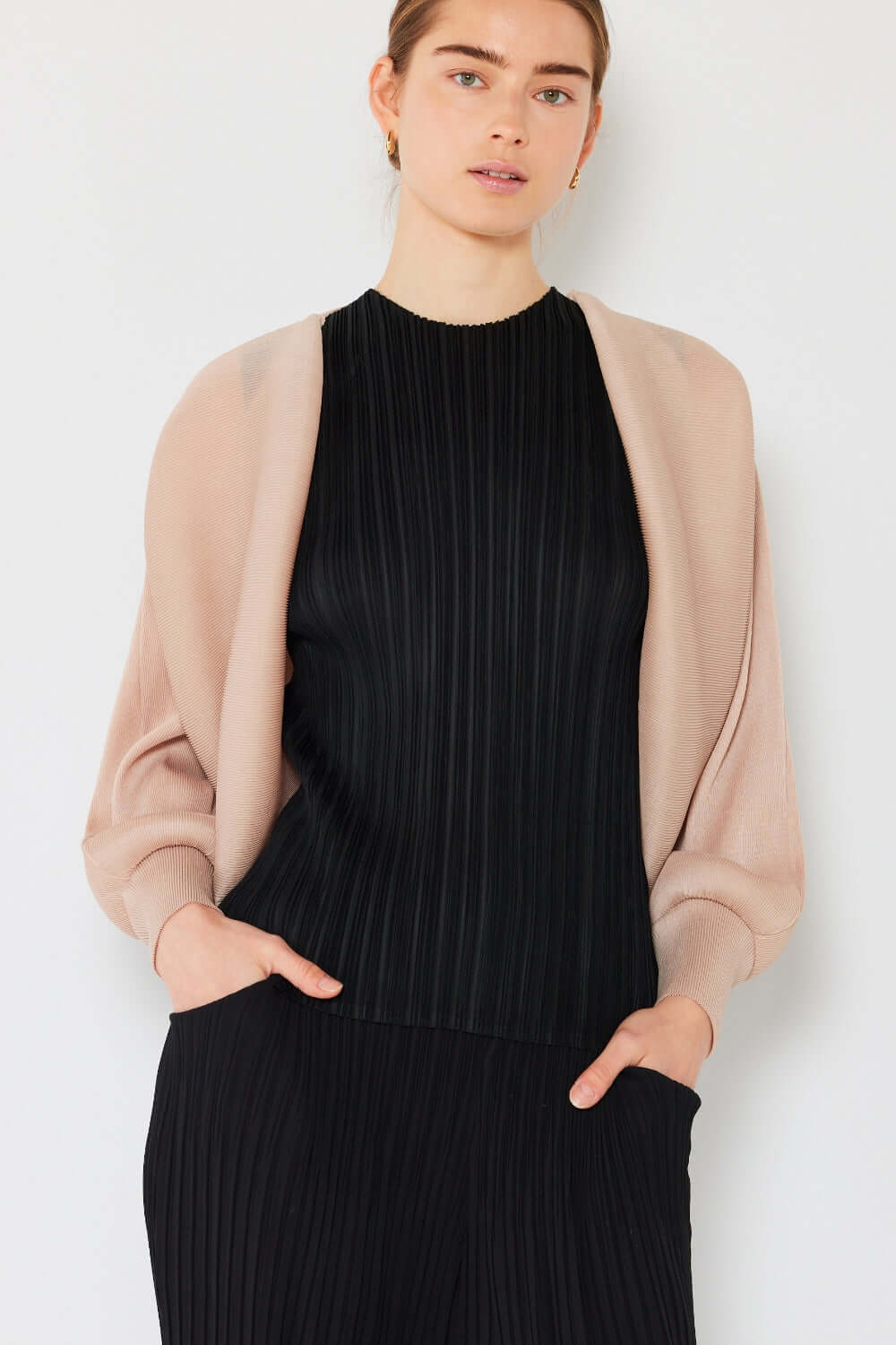 MARINA WEST SWIM Rib Pleated Puff Sleeve Bolero Cardigan at Bella Road