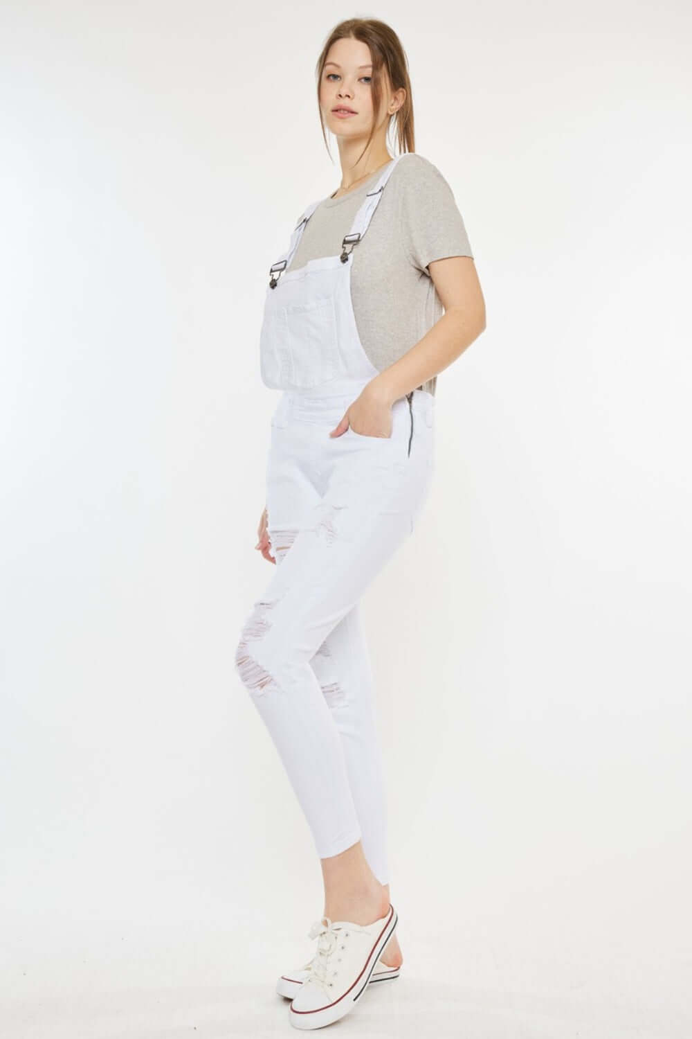 KANCAN Distressed Skinny Denim Overalls at Bella Road