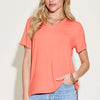 Bamboo V-Neck High-Low T-Shirt - Coral