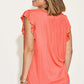 Bamboo Notched Ruffled Short Sleeve T-Shirt