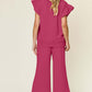 DOUBLE TAKE Texture Ruffle Short Sleeve Top and Drawstring Wide Leg Pants Set at Bella Road