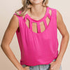 Cutout Round Neck Sleeveless Top - Fuchsia