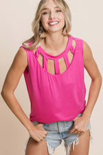 BIBI Cutout Round Neck Sleeveless Top at Bella Road