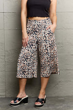 NINEXIS Leopard High Waist Flowy Wide Leg Pants with Pockets at Bella Road