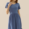 Round Neck Ruched Dress with Pockets | Full Size - DENIMBLUE