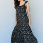 DOUBLJU In The Garden Ruffle Floral Maxi Dress in Black Yellow Floral at Bella Road