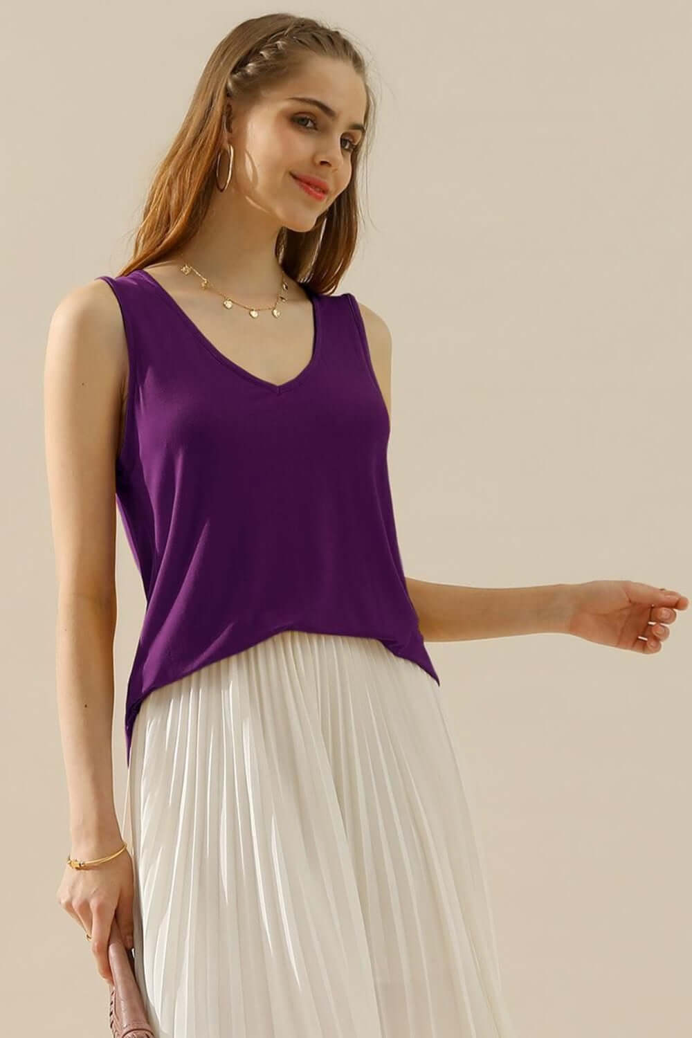 NINEXIS Full Size V-Neck Curved Hem Tank at Bella Road