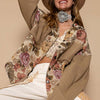 Contrast Sleeves Button Down Floral Jacquard Shirt - Latte/Mocha