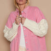 Contrast Sweater Sleeve Button Down Shacket - Punch Pink/Ivory