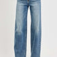 RISEN distressed wide leg jeans in blue, featuring a relaxed fit and trendy style for plus sizes.