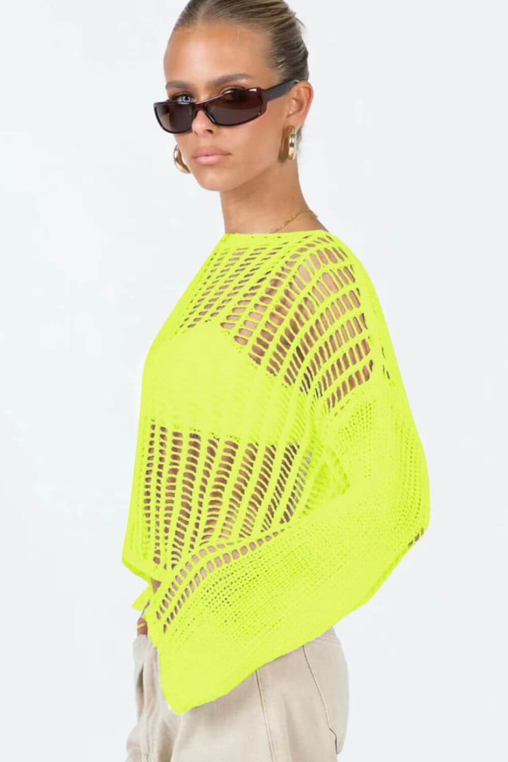 BELLA ROAD Openwork Boat Neck Long Sleeve Cover Up at Bella Road