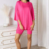 Soft Rayon Three-Quarter Sleeve Top and Shorts Set | Full Size - Hot Pink