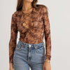 Abstract Mesh Lace-Up Long Sleeve Bodysuit - Mocha Taupe