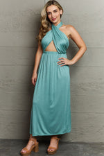 NINEXIS Know Your Worth Criss Cross Halter Neck Maxi Dress at Bella Road