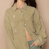 Button Down Raw Hem Distressed Shacket - Mocha Herb