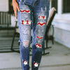 Bella Road Santa Graphic Distressed Jeans with Pockets - Medium