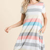 Striped Short Sleeve Dress with Pockets - Stripe