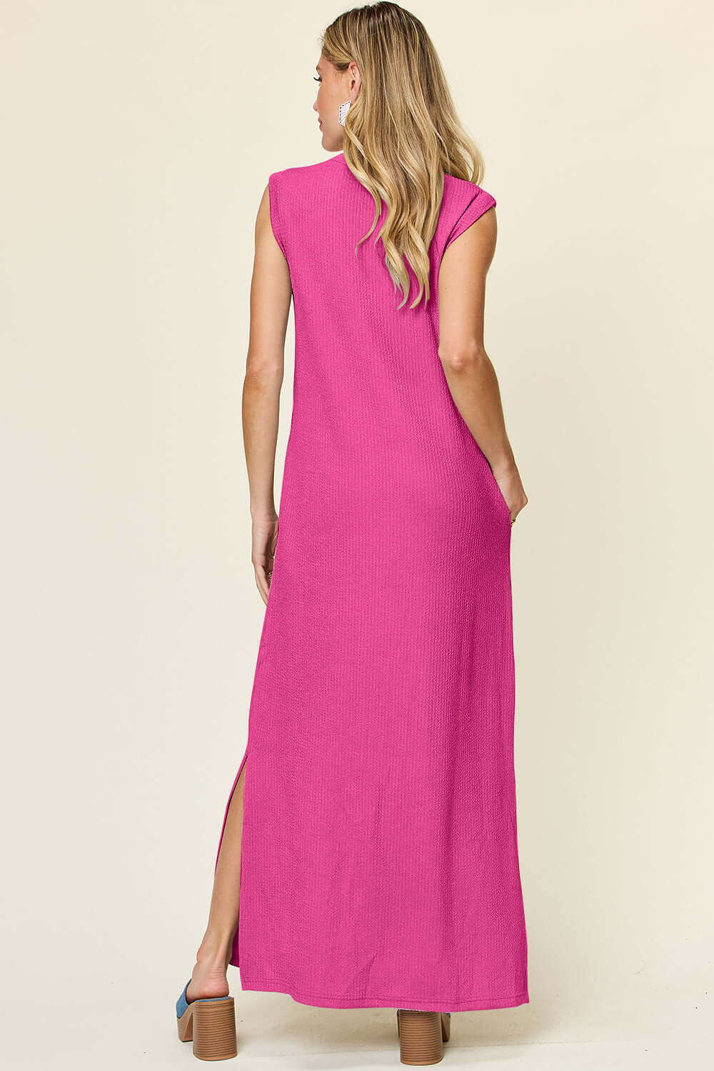 DOUBLE TAKE Full Size Texture Mock Neck Sleeveless Maxi Dress at Bella Road