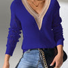 Bella Road Openwork V-Neck Long Sleeve Sweater - Dark Blue