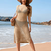 Slit Openwork Round Neck Cover-Up - Tan