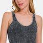 Washed Ribbed Cropped V-Neck Tank