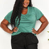 Double Take Ruched V-Neck Short Sleeve T-Shirt - Mid Green