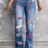 Bella Road Sequin Bow Distressed Bootcut Jeans - Medium