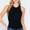 Ribbed Round Neck Racerback Seamless Tank - Black