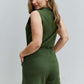 Woman wearing Forever Yours V-Neck Sleeveless Romper in Army Green, rear view, showcasing chic and comfortable summer fashion.