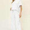 Texture Round Neck Short Sleeve T-Shirt and Wide Leg Pants | Full Size - White