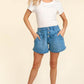 High Rise Button Fly Washed Denim Shorts