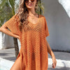 Openwork Slit Scoop Neck Cover Up - Red Orange