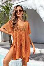 BELLA ROAD Openwork Slit Scoop Neck Cover Up at Bella Road