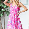 Floral V-Neck Tank Dress with Pockets | Full Size - Fuchsia Multi