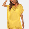 Cutout V-Neck Short Sleeve Cover-Up - True Yellow