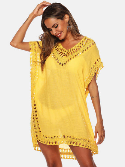 BELLA ROAD Cutout V-Neck Short Sleeve Cover-Up at Bella Road